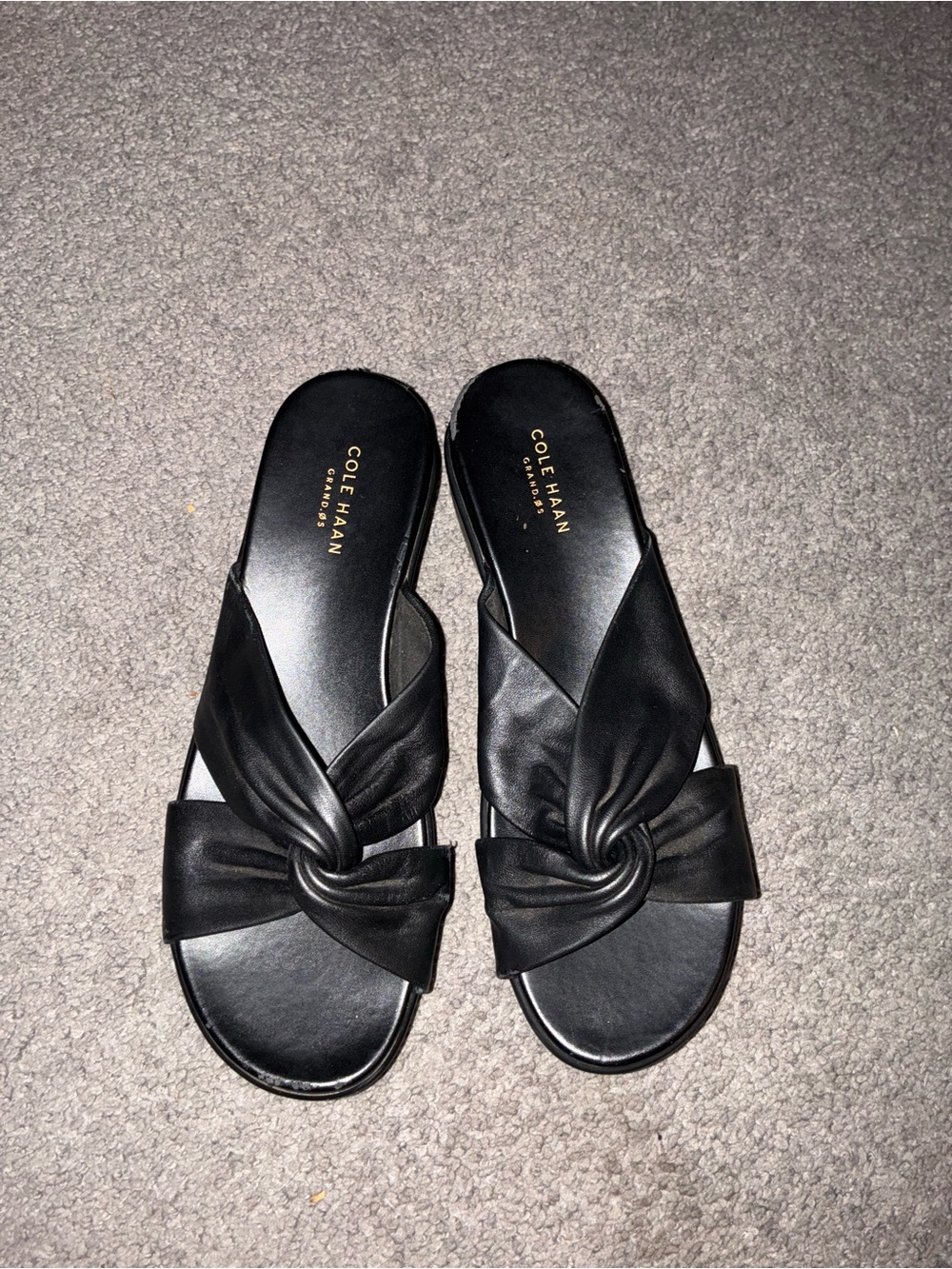 Cole Haan Black Knotted Leather Slide Sandals